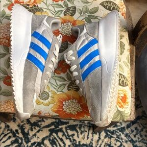 Size 4 Adidas Kids Grey and Blue Ortholite Athletic Shoes
